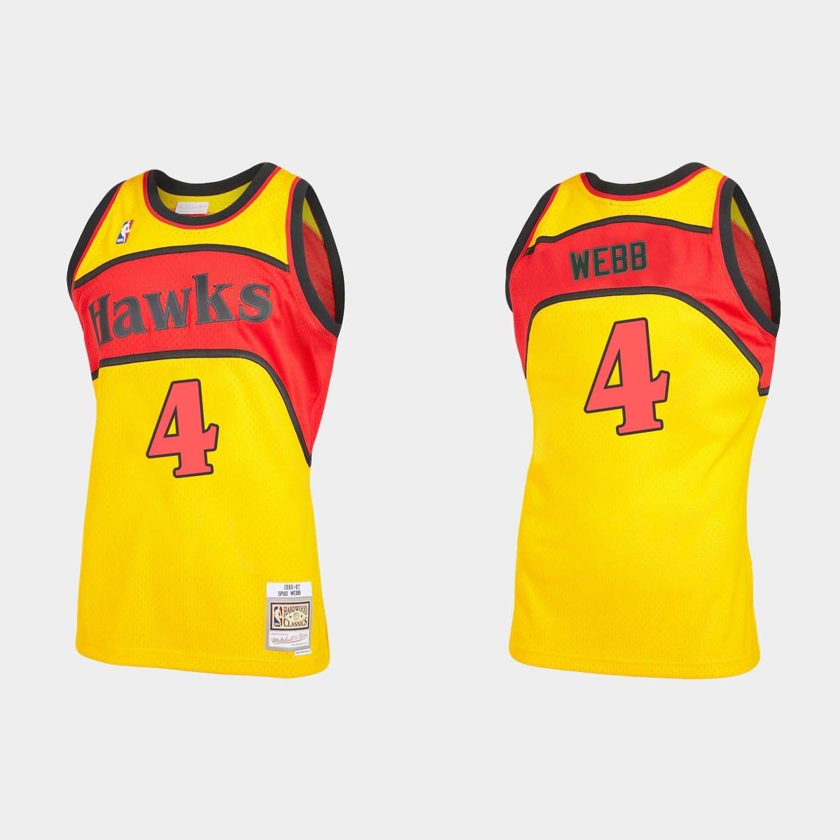 Баскетбольная джерси Atlanta Hawks #4 Spud Webb Hardwood Classics Reload 2.0 Yellow Jersey