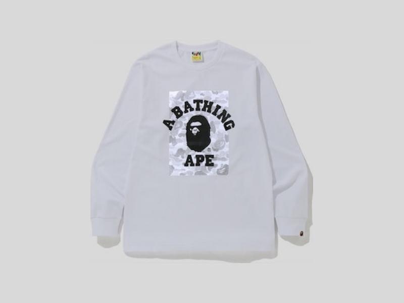 Футболка BAPE ABC Dot Reflective Camo on College Long Sleeve Tee White