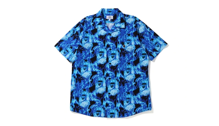 Рубашка BAPE Flame Open Collar Shirt Blue
