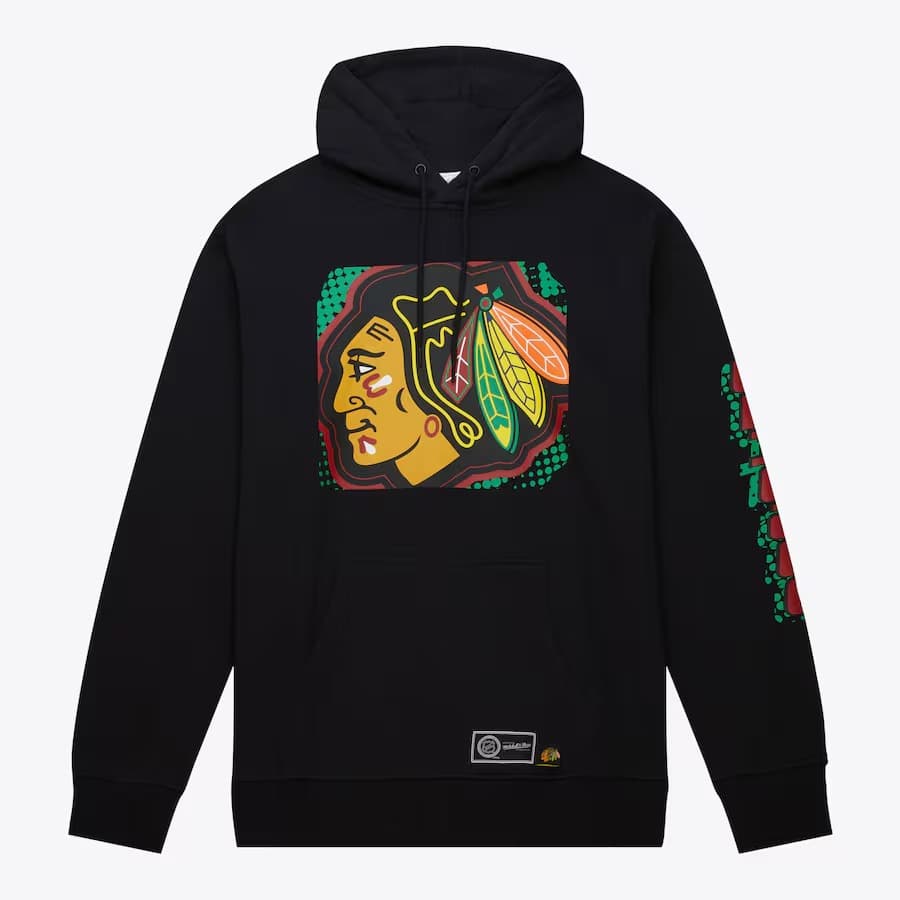 Худи Mitchell & Ness Black Chicago Blackhawks Big Face 7.0 Pullover Hoodie