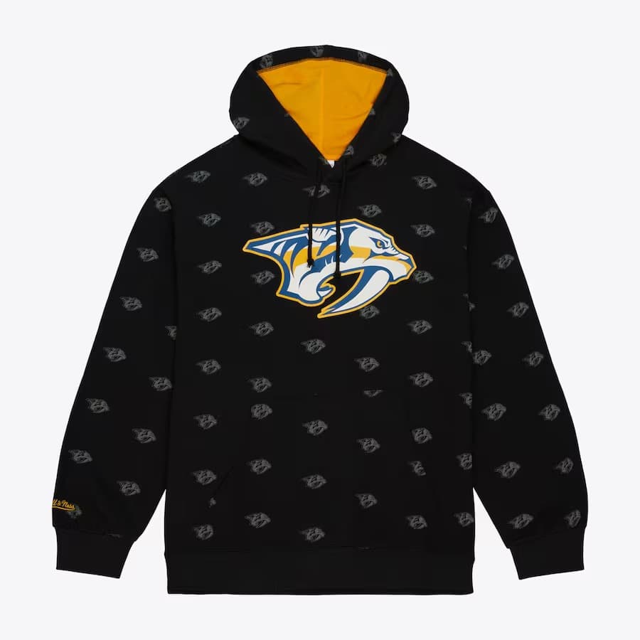 Худи Mitchell & Ness Black Nashville Predators Allover Print Fleece Pullover Hoodie
