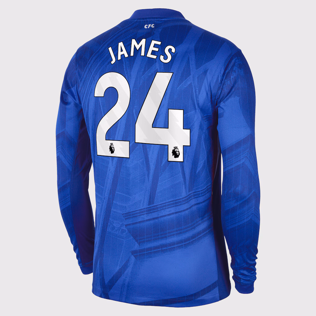 Футбольный лонгслив Chelsea Nike Home Stadium Long Sleeve Shirt 2025-26 with James 24