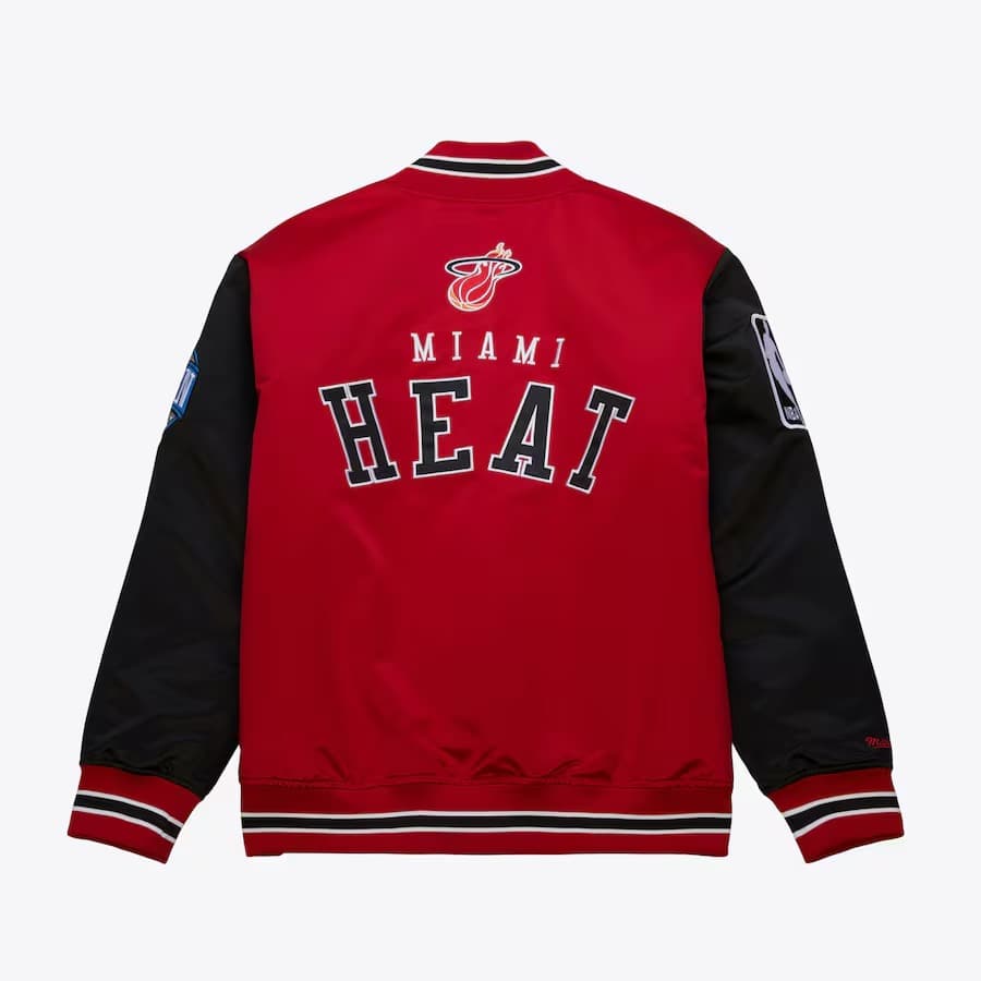 Бомбер Mitchell & Ness Red Miami Heat Primetime Vintage Satin Full-Snap Jacket