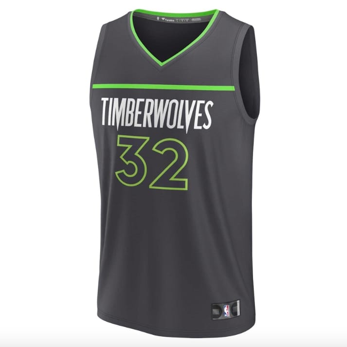 Баскетбольная джерси 2022-23 Minnesota Timberwolves  #32 Karl-Anthony Towns Fast Break Statement Anthracite Jersey