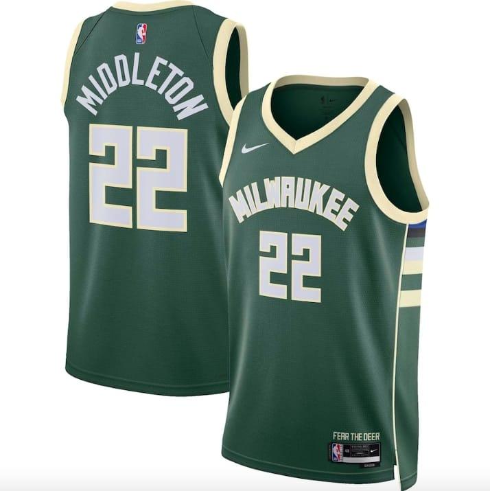 Баскетбольная джерси 2022-23 Milwaukee Bucks #22 Khris Middleton Swingman Icon Green Jersey