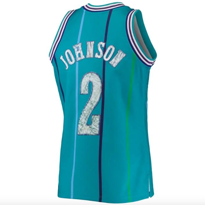 Баскетбольная джерси 1996-97 Charlotte Hornets #2 Larry Johnson Mitchell & Ness 75th Anniversary Diamond Teal Jersey