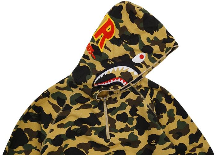 Худи BAPE Ultimate 1st Camo PONR Shark Half Zip Raglan Pullover Hoodie Yellow