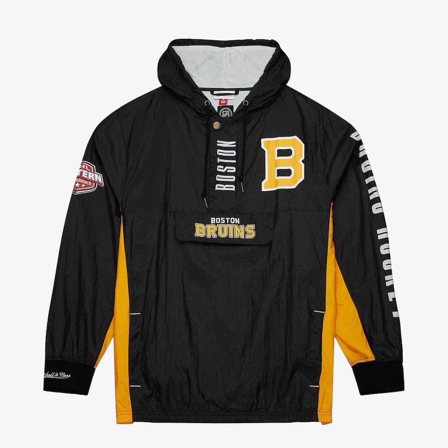 Анорак Mitchell & Ness Black Boston Bruins Team OG 2.0 Anorak Quarter-Zip Hoodie Windbreaker Jacket