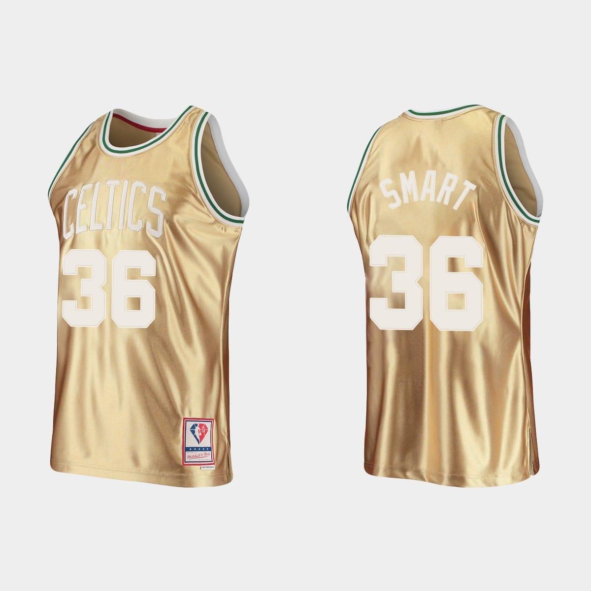 Баскетбольная джерси Boston Celtics #36 Marcus Smart 75th Anniversary Gold HWC Limited Jersey