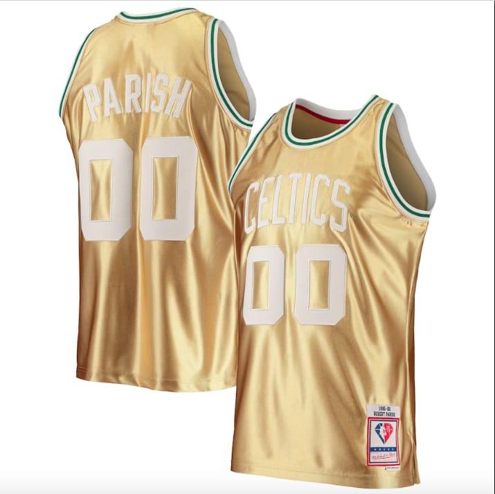 Баскетбольная джерси 1985-86 Boston Celtics #00 Robert Parish 75th Anniversary Gold Jersey