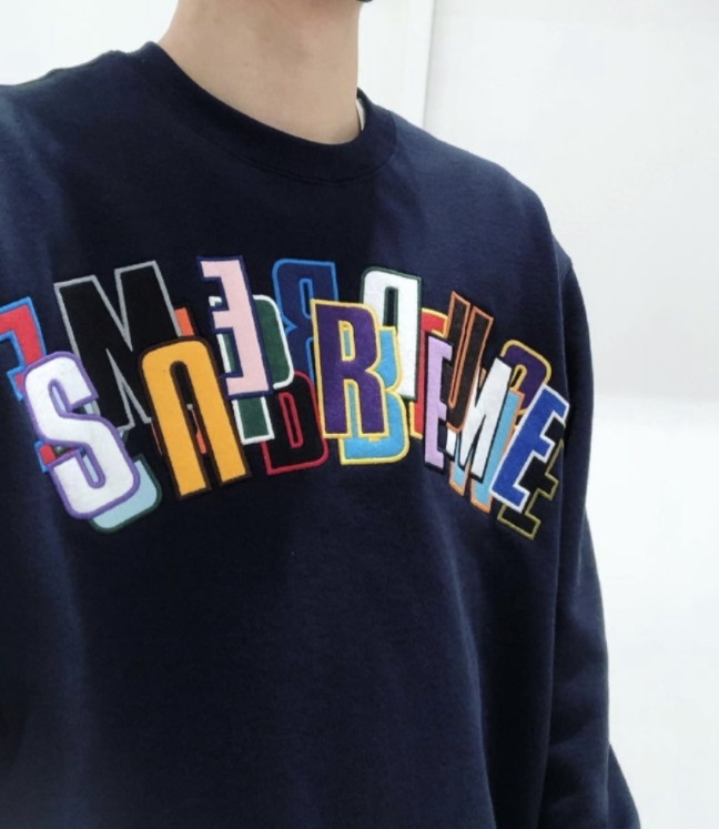 Толстовка Supreme Stacked Crewneck Sweatshirt Navy