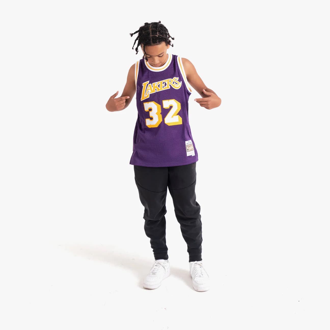Баскетбольная джерси 1984-85 Los Angeles Lakers Magic Johnson #32 Youth Swingman Hardwood Classics Purple Jersey