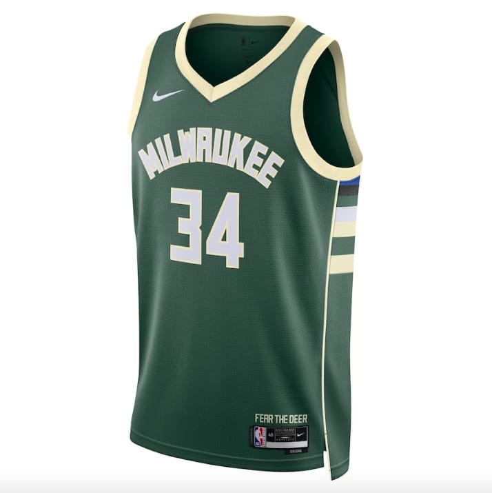 Баскетбольная джерси 2022-23 Milwaukee Bucks #34 Giannis Antetokounmpo Swingman Icon Green Jersey