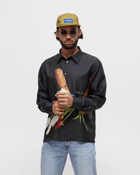 Рубашка Awake Flowers Silk Shirt Black