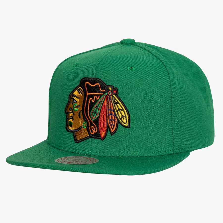 Бейсболка Mitchell & Ness Green Chicago Blackhawks Alternate Flip Snapback Hat