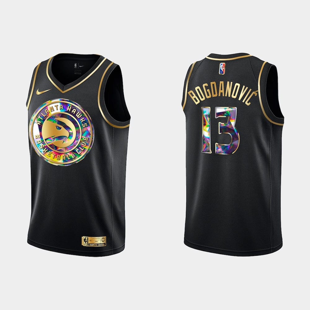 2021-22-Atlanta-Hawks-13-Bogdan-Bogdanovic-Golden-Diamond-Black-Jersey
