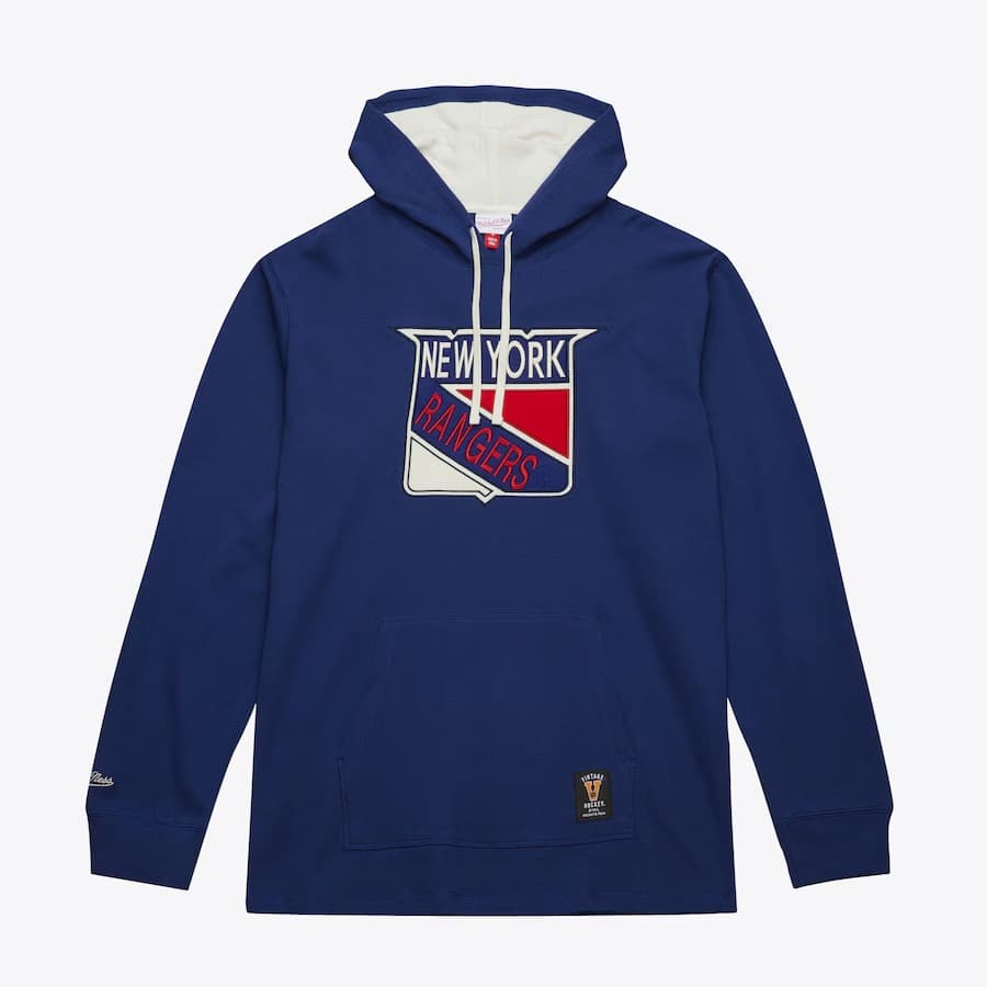 Худи Mitchell & Ness Blue New York Rangers Vintage Logo Thermal Lightweight Pullover Hoodie