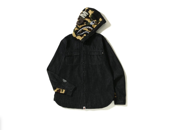 Рубашка BAPE Shark Denim Hoodie Shirt Black Yellow