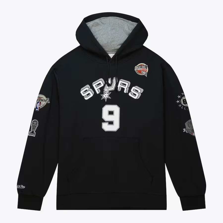 Худи Mitchell & Ness Tony Parker Black San Antonio Spurs 2023 Naismith Basketball Hall Of Fame Name & Number Pullover Hoodie