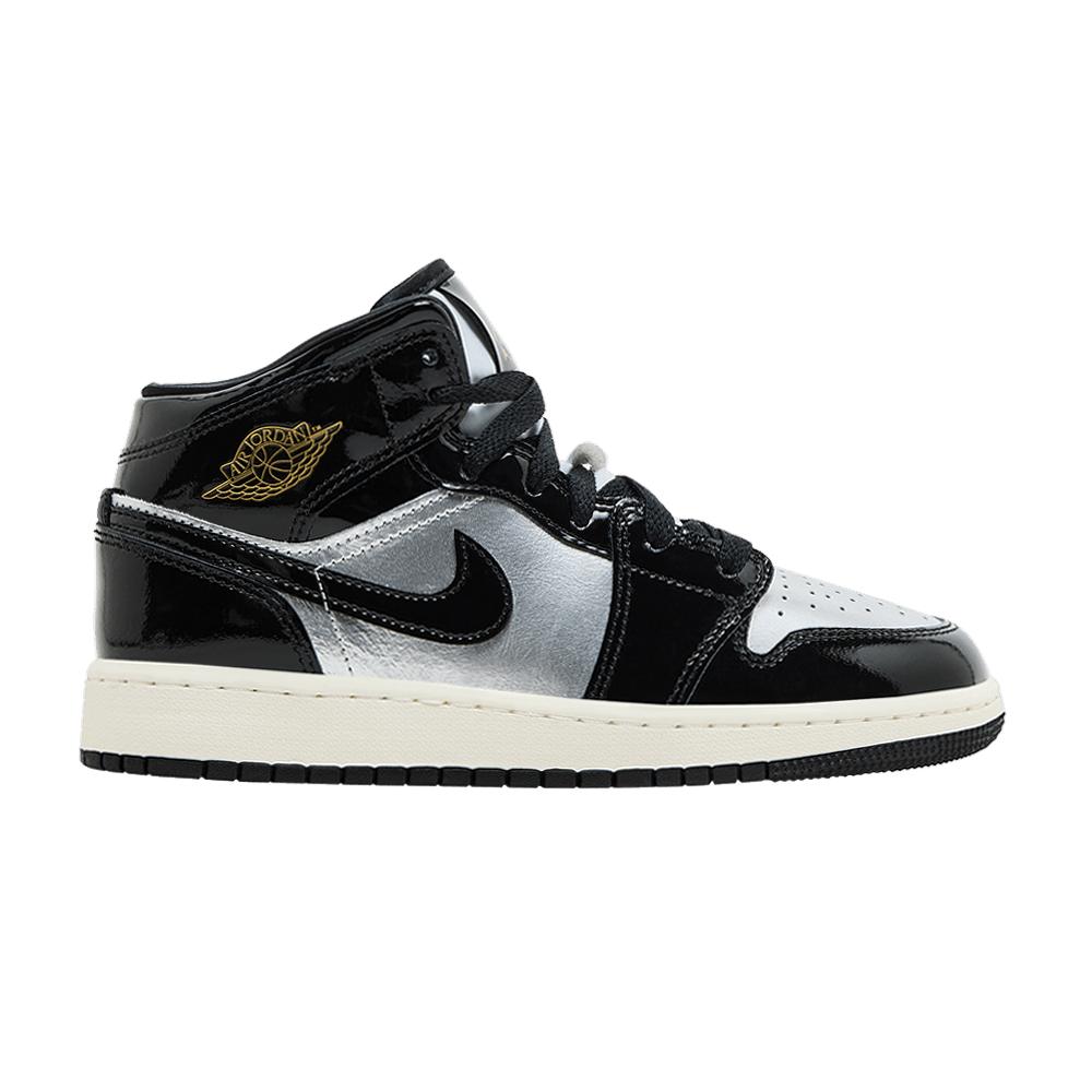 Кроссовки Air Jordan 1 Mid SE GS 'Black Metallic Silver'