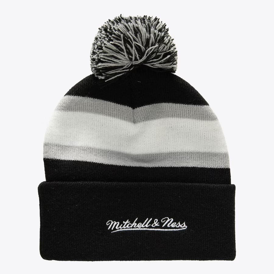Шапка Mitchell & Ness Black Los Angeles Kings Stripe Cuffed Knit Hat with Pom