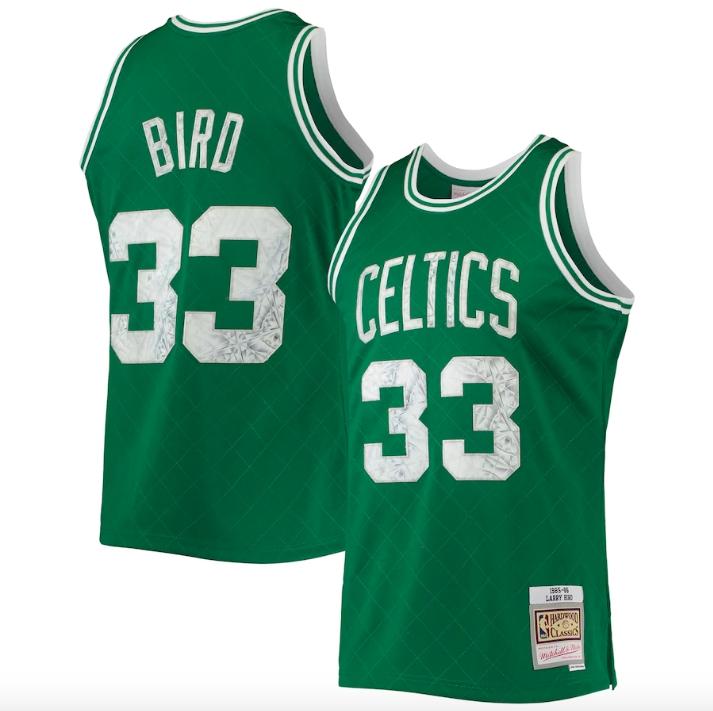 Баскетбольная джерси 1996-97 Boston Celtics #33 Larry Bird  75th Anniversary Diamond Kelly Green Jersey