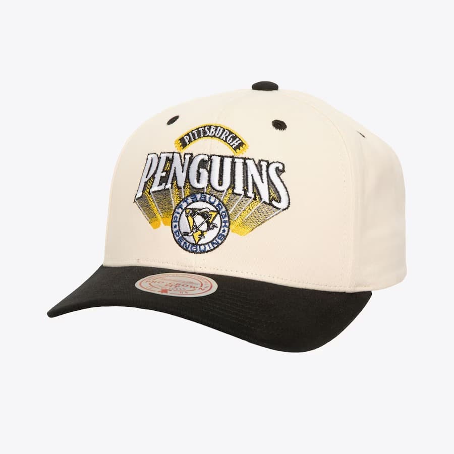Бейсболка Mitchell & Ness Cream Pittsburgh Penguins Vintage Hockey Horizon Pro Crown Snapback Hat