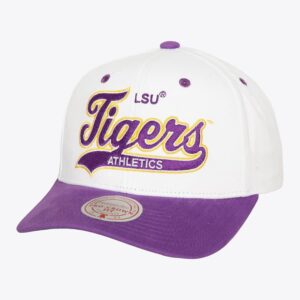 Mitchell-Ness-White-LSU-Tigers-Vault-Collection-Tail-Sweep-Pro-Snapback-Hat-300x300