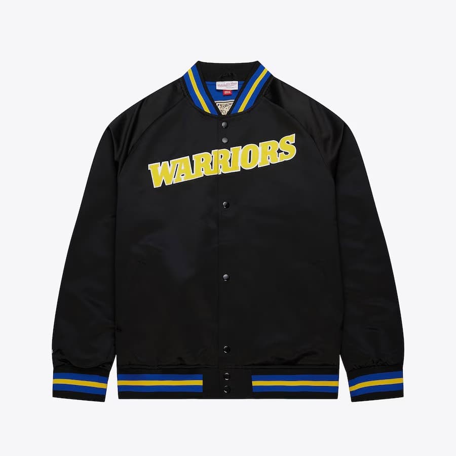 Бомбер Mitchell & Ness Black Golden State Warriors Lightweight Satin Raglan Full-Snap Jacket
