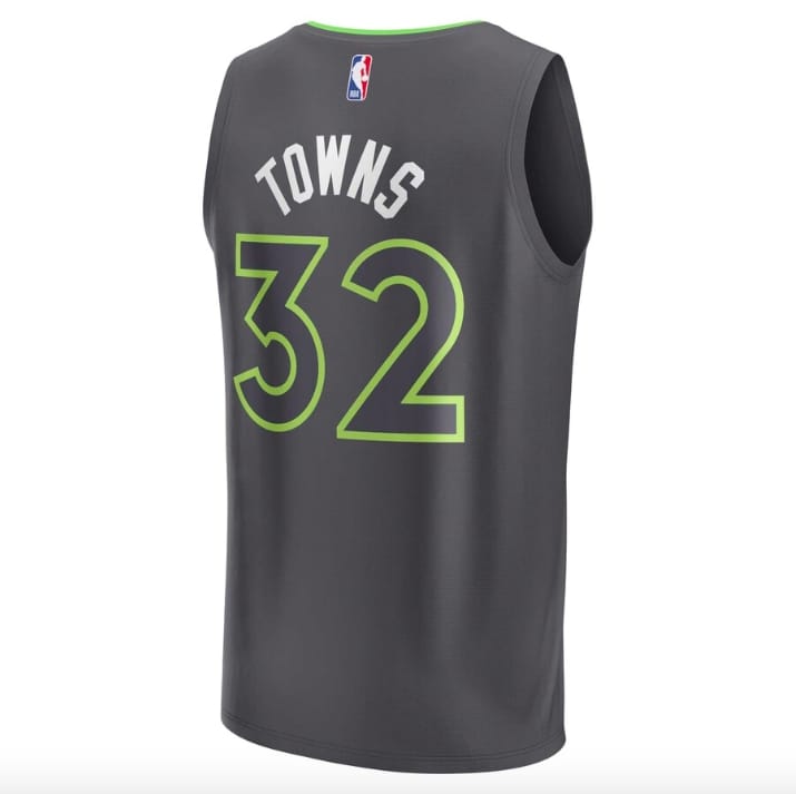 Баскетбольная джерси 2022-23 Minnesota Timberwolves  #32 Karl-Anthony Towns Fast Break Statement Anthracite Jersey