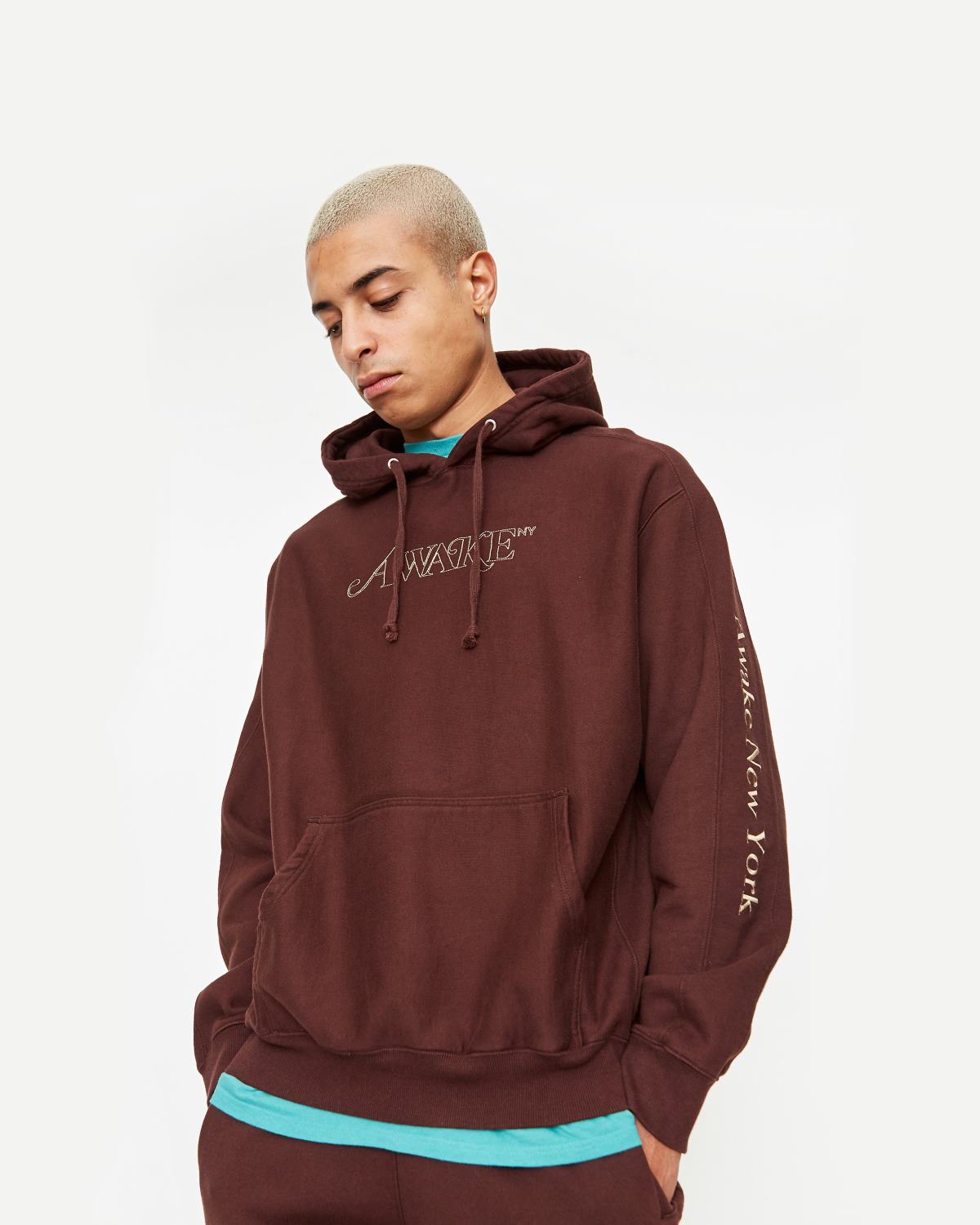 Худи Awake Classic Outline Logo Paneled Embroidered Hoodie Brown