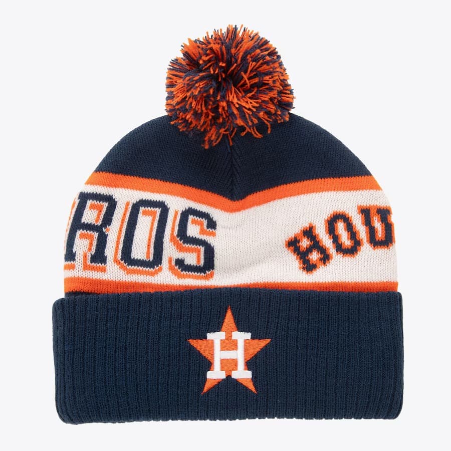 Шапка Mitchell & Ness Navy Houston Astros Cooperstown Collection Block Sweep Cuffed Knit Hat with Pom