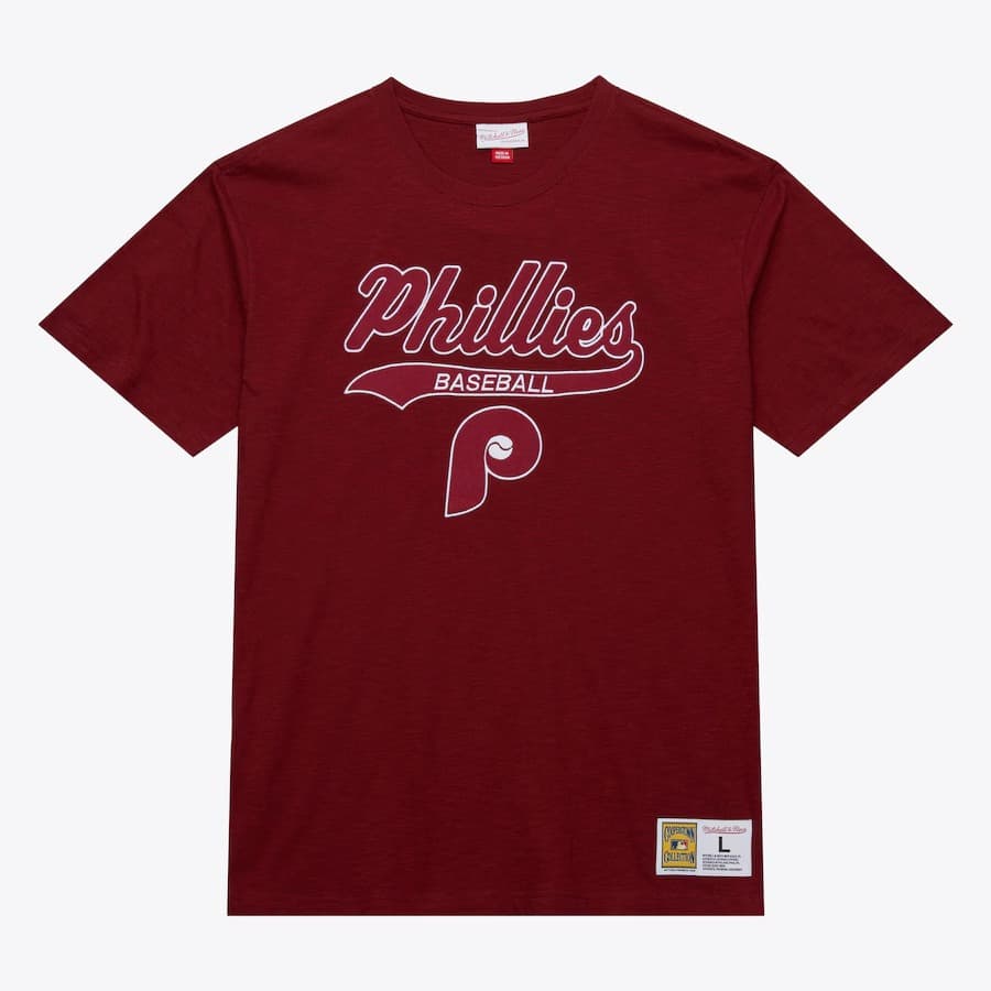 Футболка Mitchell & Ness Burgundy Philadelphia Phillies Vintage Logo Legendary Slub T-Shirt