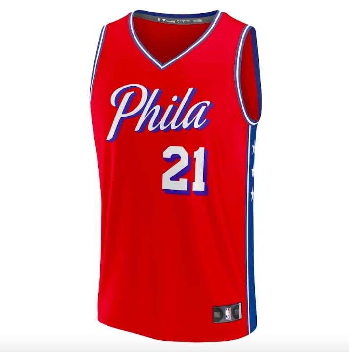 Баскетбольная джерси 2022-23 Philadelphia 76ers #21 Joel Embiid Fast Break Statement Red Jersey