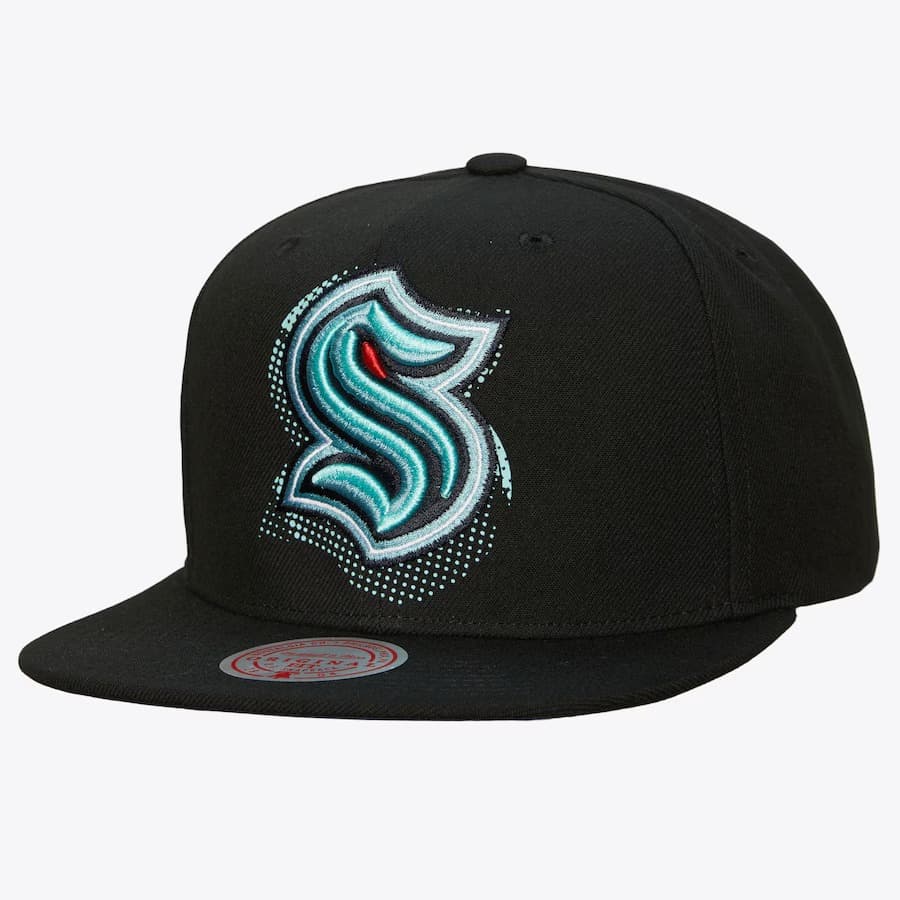 Бейсболка Mitchell & Ness Black Seattle Kraken 7.0 Big Face Snapback Hat
