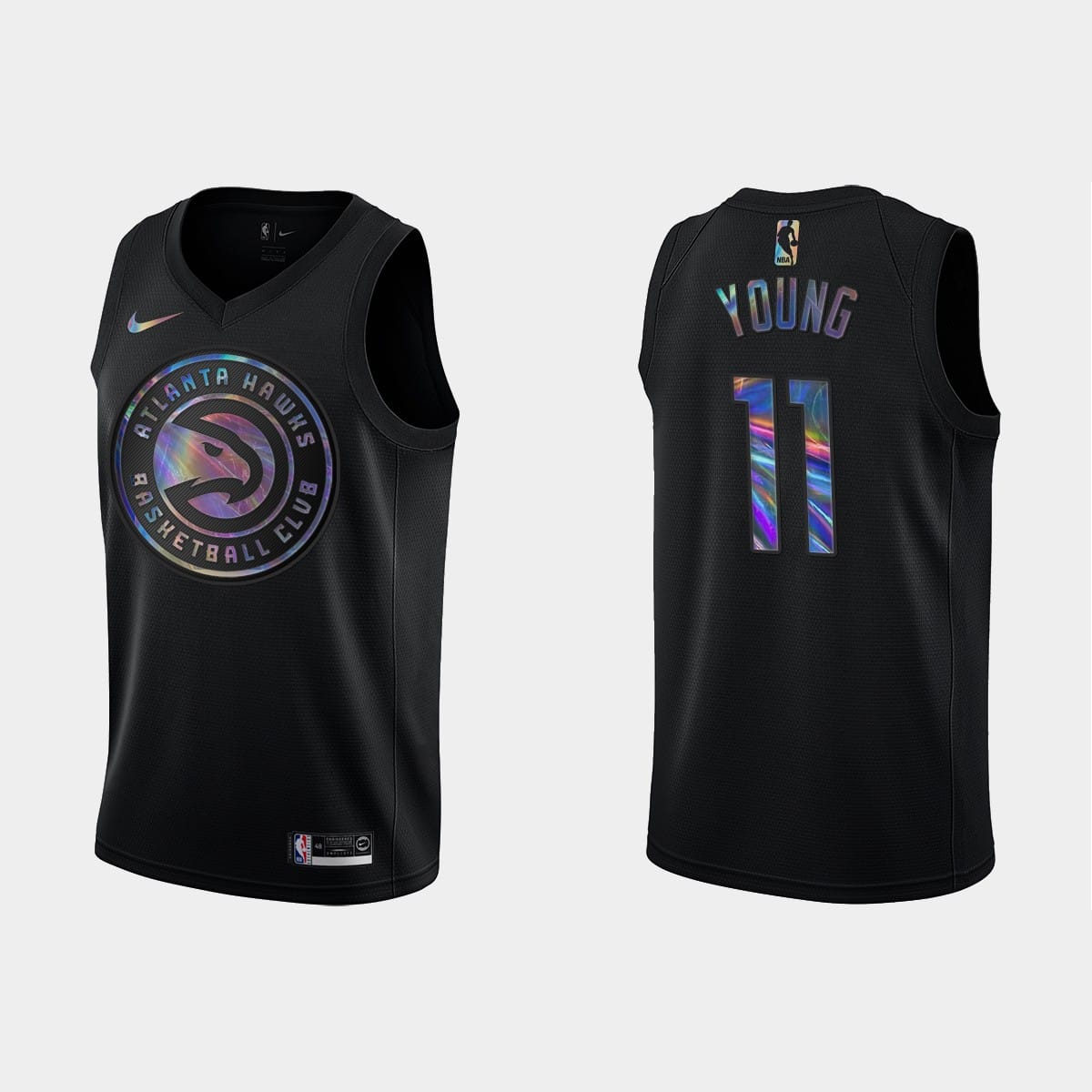 Баскетбольная джерси 2021 Atlanta Hawks #11 Trae Young Holographic Black Jersey