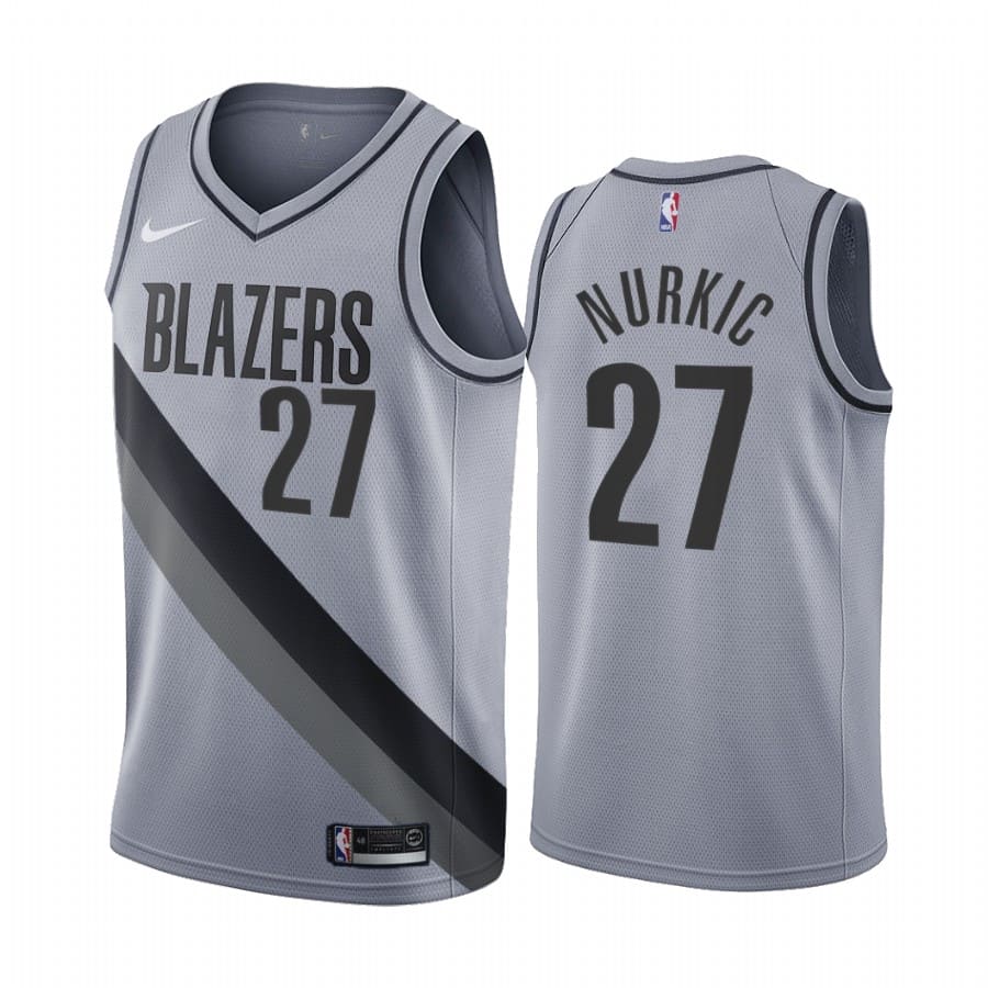 Баскетбольная джерси 2020-21 Portland Trail Blazers #27 Jusuf Nurkic Earned Edition Gray Swingman Jersey