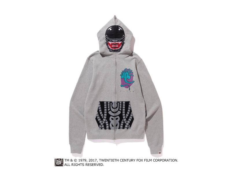 Худи BAPE Alienface Full Zip Hoodie Gray