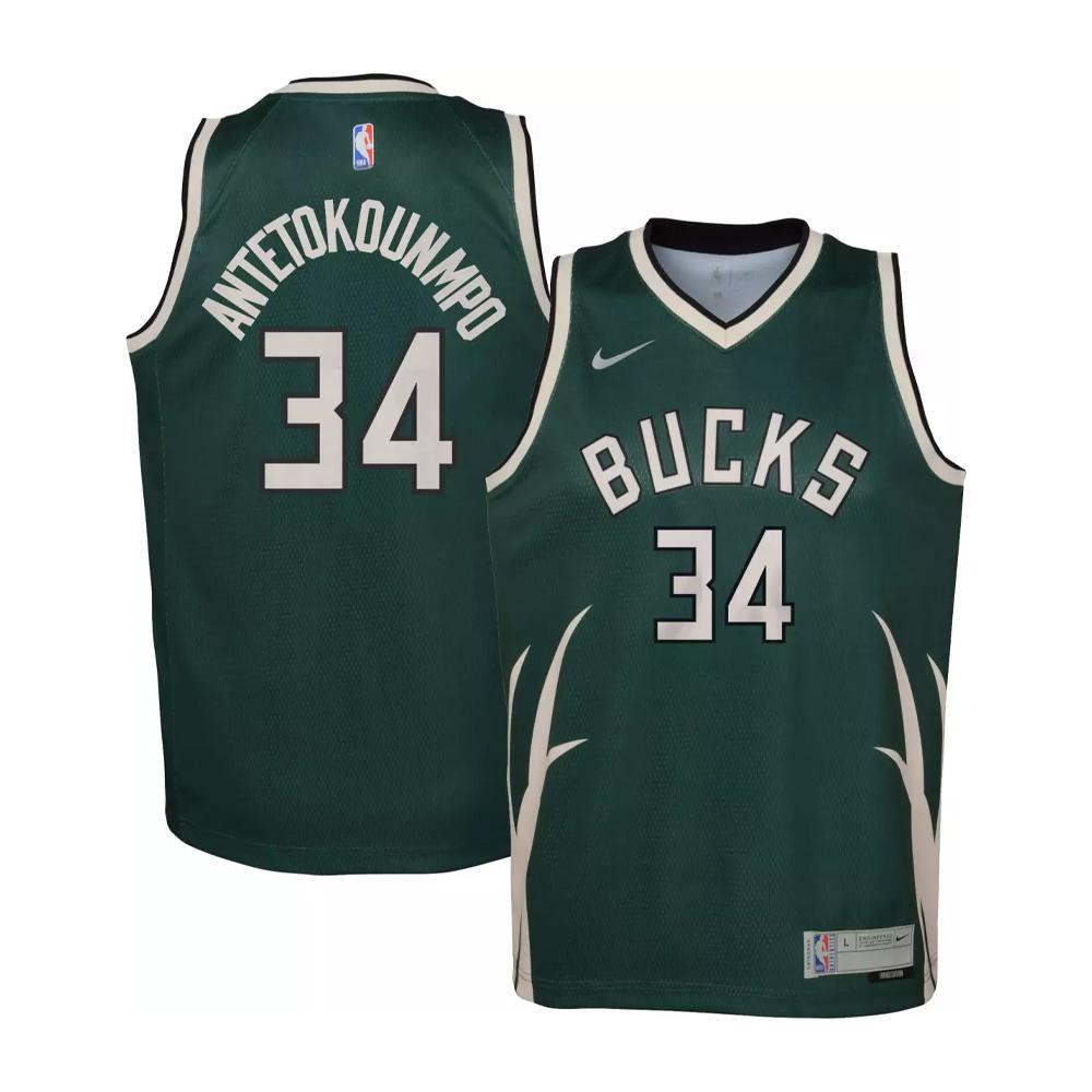 Баскетбольная джерси Nike Giannis Antetokounmpo Milwaukee Bucks Earned Edition Youth NBA Swingman Jersey