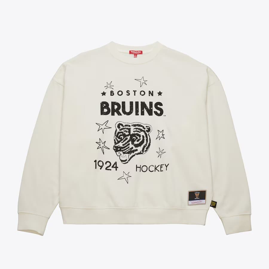 Лонгслив Mitchell & Ness Women's Cream Boston Bruins Logo Lightweight 3.0 Fleece Pullover Sweatshirt