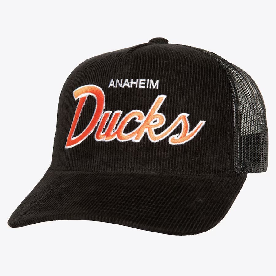 Бейсболка Mitchell & Ness Black Anaheim Ducks Times Up Trucker Adjustable Hat