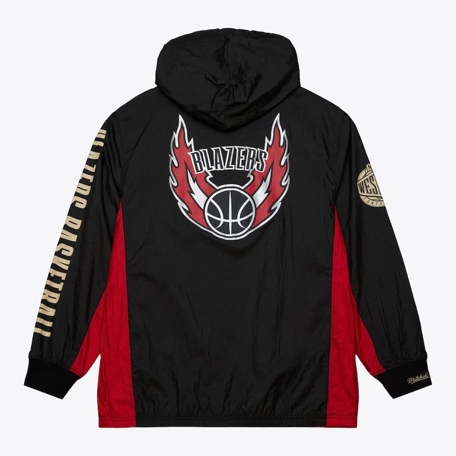 Анорак Mitchell & Ness Black Portland Trail Blazers Team OG 2.0 Vintage Logo Anorak Quarter-Zip Hoodie Windbreaker Jacket