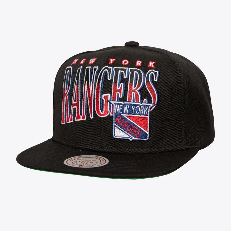 Бейсболка Mitchell & Ness Black New York Rangers Line Work OG Snapback Hat