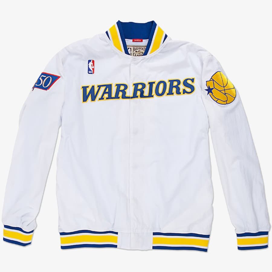 Бомбер Mitchell & Ness White Golden State Warriors 1996-97 Authentic Full-Snap Warm-Up Jacket