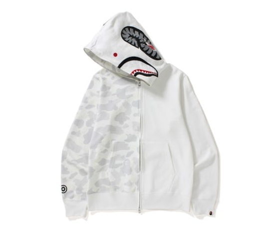 Худи BAPE City Camo Half Shark Full Zip Hoodie White
