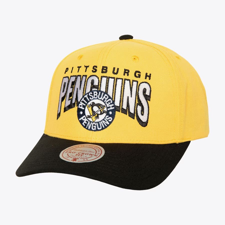 Бейсболка Mitchell & Ness Gold Pittsburgh Penguins Boom Text Pro Vintage Snapback Hat