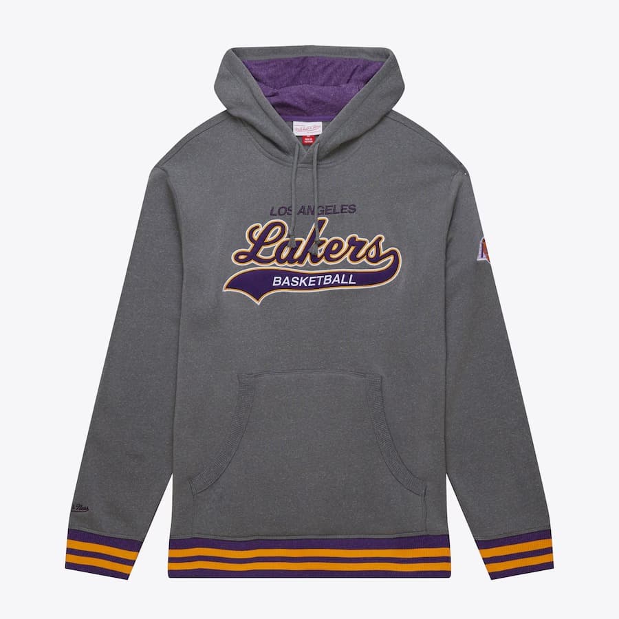 Худи Mitchell & Ness Gray Los Angeles Lakers Snow Washed Fleece Pullover Hoodie