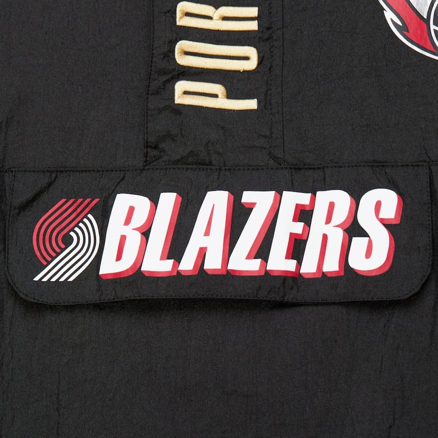Анорак Mitchell & Ness Black Portland Trail Blazers Team OG 2.0 Vintage Logo Anorak Quarter-Zip Hoodie Windbreaker Jacket