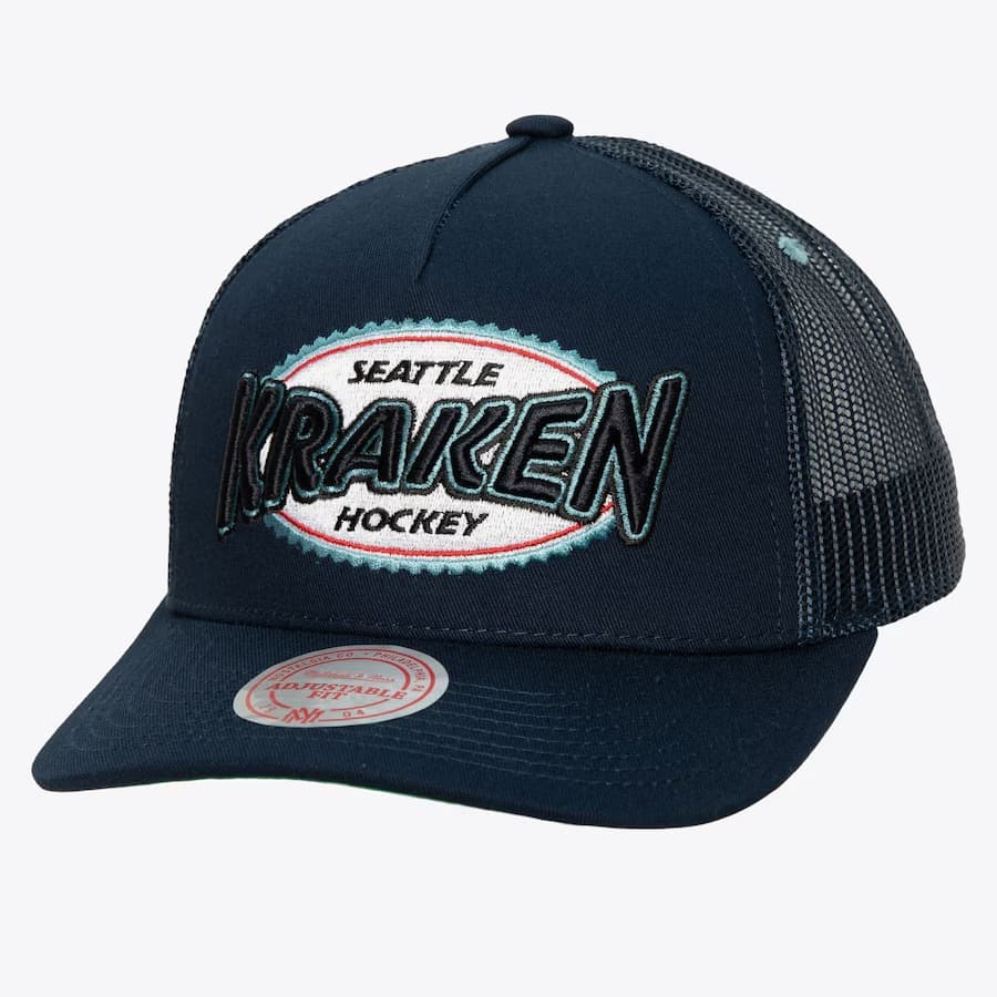 Бейсболка Mitchell & Ness Deep Sea Blue Seattle Kraken Team Seal Trucker Adjustable Hat