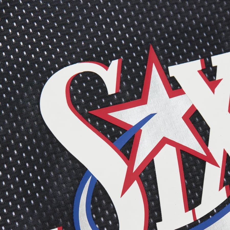 Майка Mitchell & Ness Black Philadelphia 76ers Vintage Logo Mesh Practice Tank Top